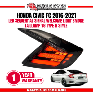 Eagle Eyes TL-377-SQ — HONDA CIVIC FC 2016-2021 LED SEQUENTIAL SIGNAL WELCOME LIGHT TYPE R STYLE SMOKE TAILLAMP V8