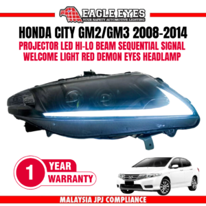 HONDA CITY GM2/GM3 2008-2014 PROJECTOR LED HI-LO BEAM SEQUENTIAL SIGNAL WELCOME LIGHT RED DEMON EYES HEADLAMP — Eagle Eyes