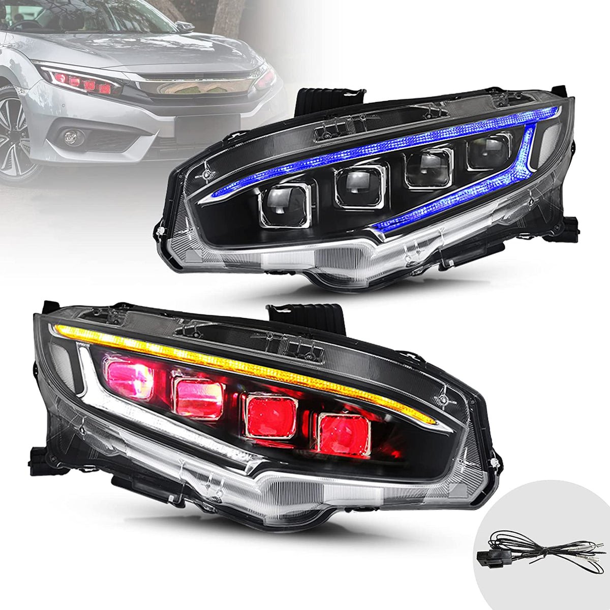VLAND YHA-CIV-8137 LED Projector Headlights – Honda Civic 2016–2020