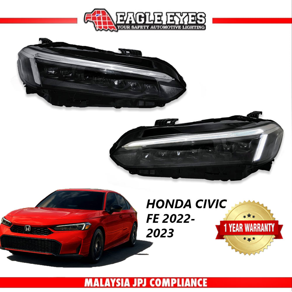 HONDA CIVIC FE 2022-2023 PROJECTOR LED HI-LO BEAM SEQUENTIAL SIGNAL WELCOME LIGHT ONE TOUCH BLUE HEADLAMP — Eagle Eyes
